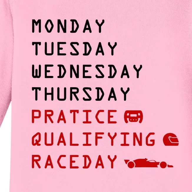 Monday Tuesday Thursday Practice Qualifying Race Day Baby Long Sleeve Bodysuit