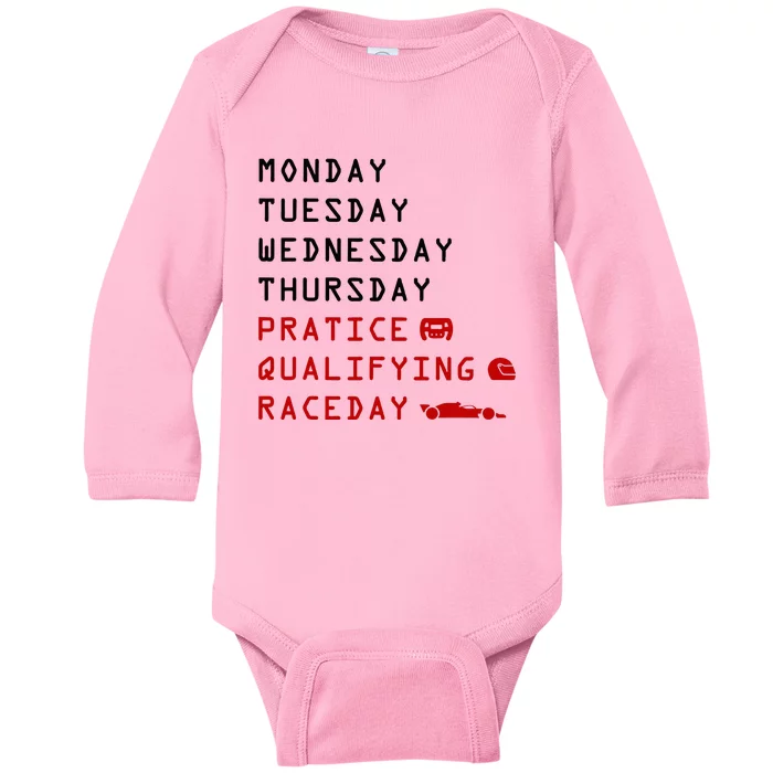 Monday Tuesday Thursday Practice Qualifying Race Day Baby Long Sleeve Bodysuit