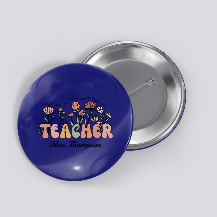 Mrs Thompson Teacher Wildflower Back To School Gift Button