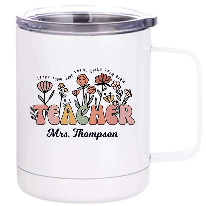 Mrs Thompson Teacher Wildflower Back To School Gift Front & Back 12oz Stainless Steel Tumbler Cup