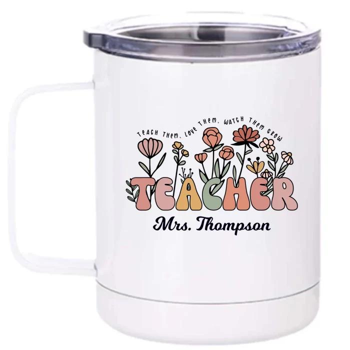 Mrs Thompson Teacher Wildflower Back To School Gift Front & Back 12oz Stainless Steel Tumbler Cup