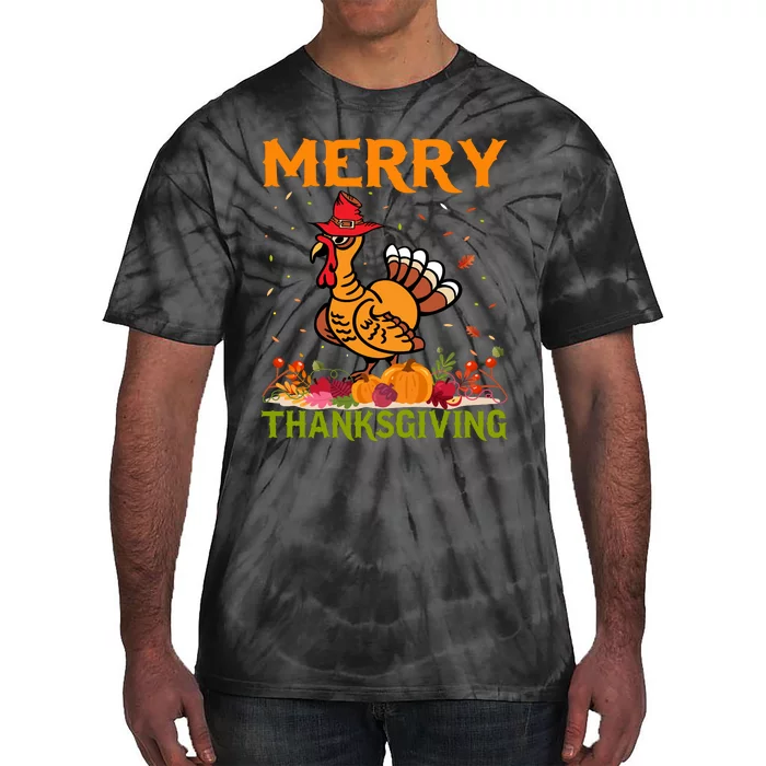 Merry Thanksgiving Turkey Fall Vibes Autumn Season Pumpkin Funny Tie-Dye T-Shirt