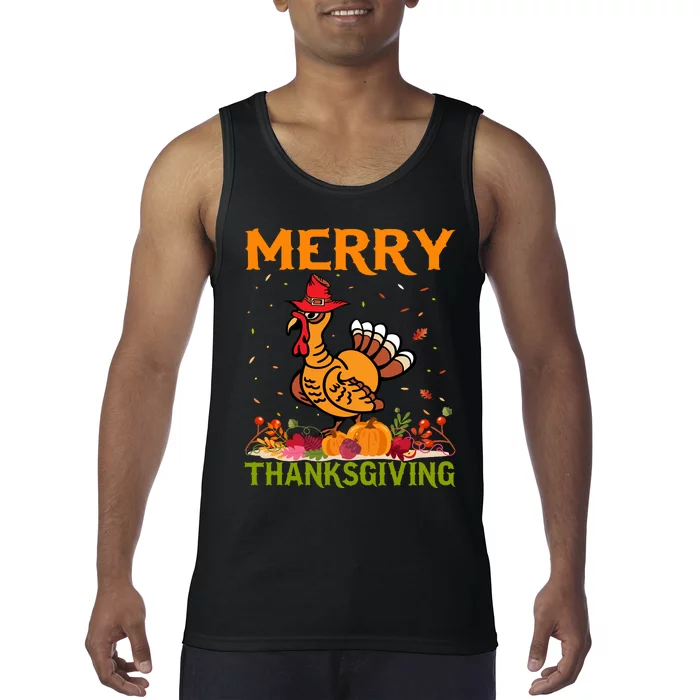 Merry Thanksgiving Turkey Fall Vibes Autumn Season Pumpkin Funny Tank Top