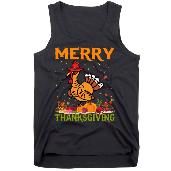 Merry Thanksgiving Turkey Fall Vibes Autumn Season Pumpkin Funny Tank Top