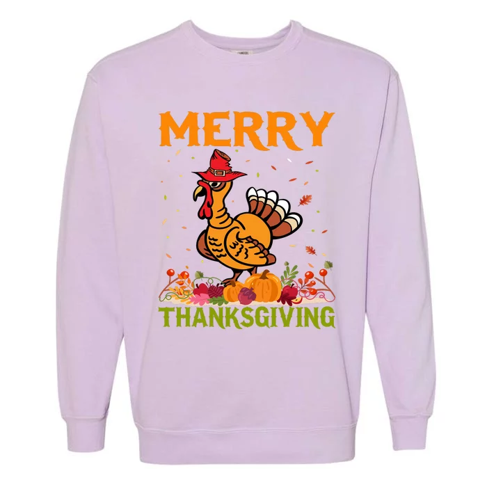 Merry Thanksgiving Turkey Fall Vibes Autumn Season Pumpkin Funny Garment-Dyed Sweatshirt