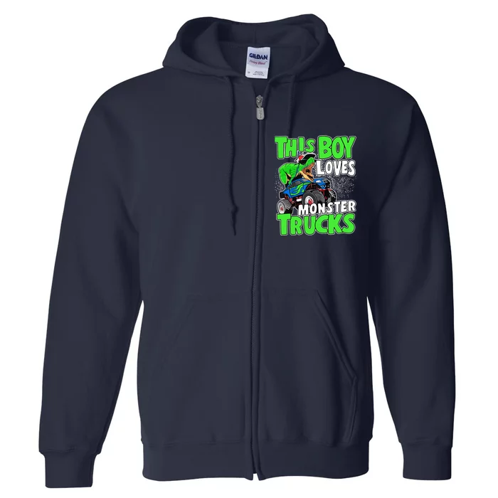 Monster Truck Toddler Boys This Boy Loves Monster Trucks Full Zip Hoodie