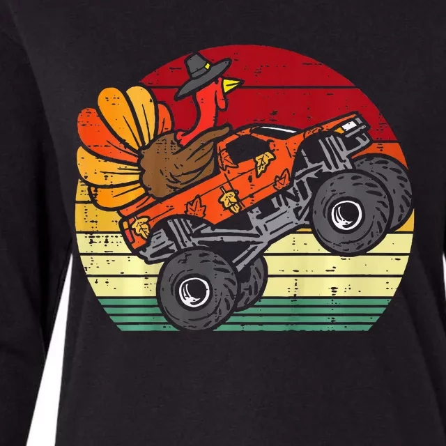 Monster Truck Turkey Sunset Retro Thanksgiving Womens Cotton Relaxed Long Sleeve T-Shirt