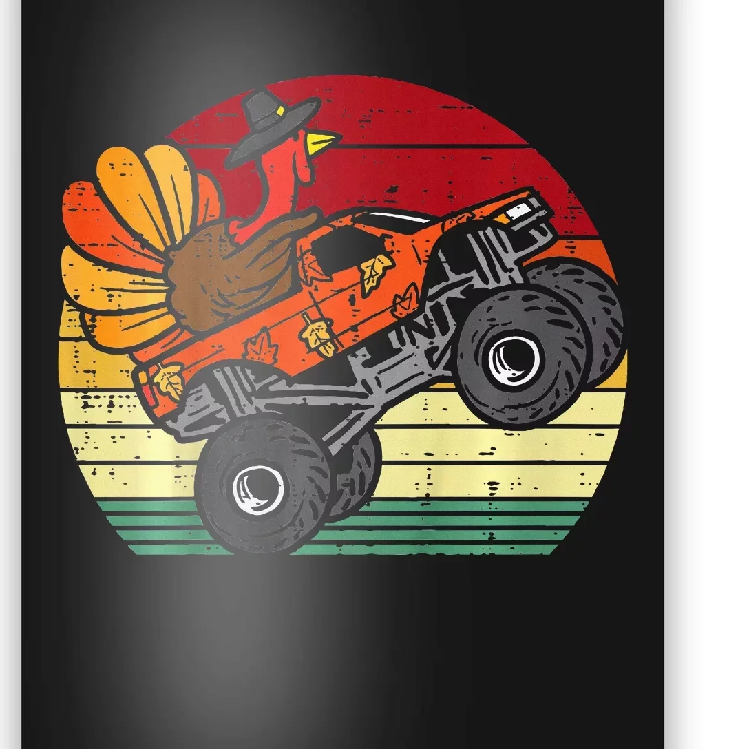 Monster Truck Turkey Sunset Retro Thanksgiving Poster