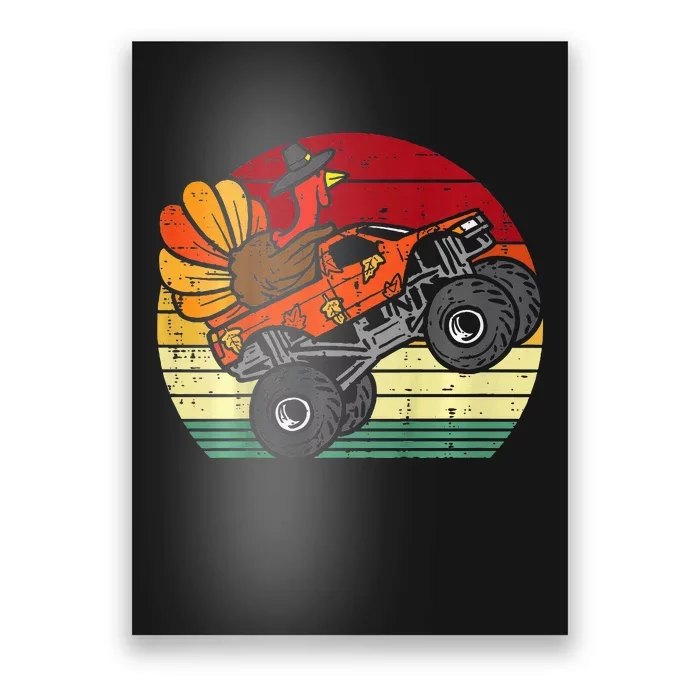 Monster Truck Turkey Sunset Retro Thanksgiving Poster