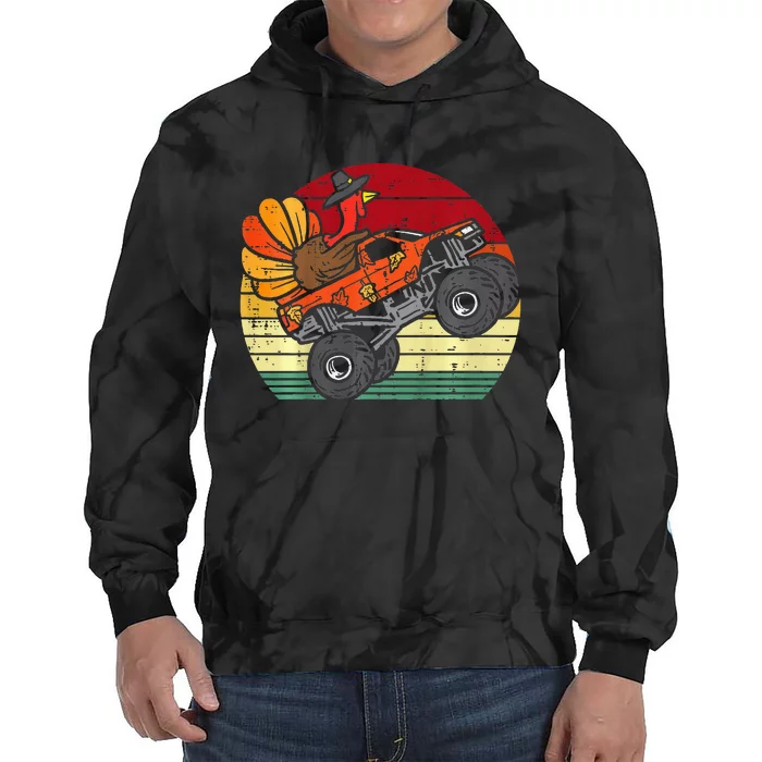 Monster Truck Turkey Sunset Retro Thanksgiving Tie Dye Hoodie