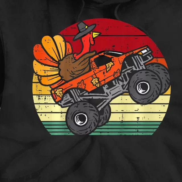 Monster Truck Turkey Sunset Retro Thanksgiving Tie Dye Hoodie