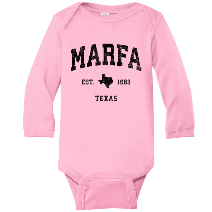 Marfa Texas Tx Vintage Athletic Sports Baby Long Sleeve Bodysuit