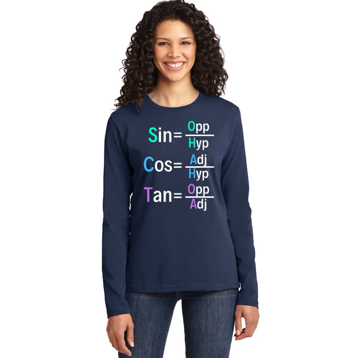 Math Teacher Trigonometry SOH CAH TOA Geometry Ladies Long Sleeve Shirt