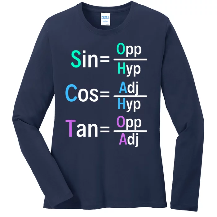 Math Teacher Trigonometry SOH CAH TOA Geometry Ladies Long Sleeve Shirt