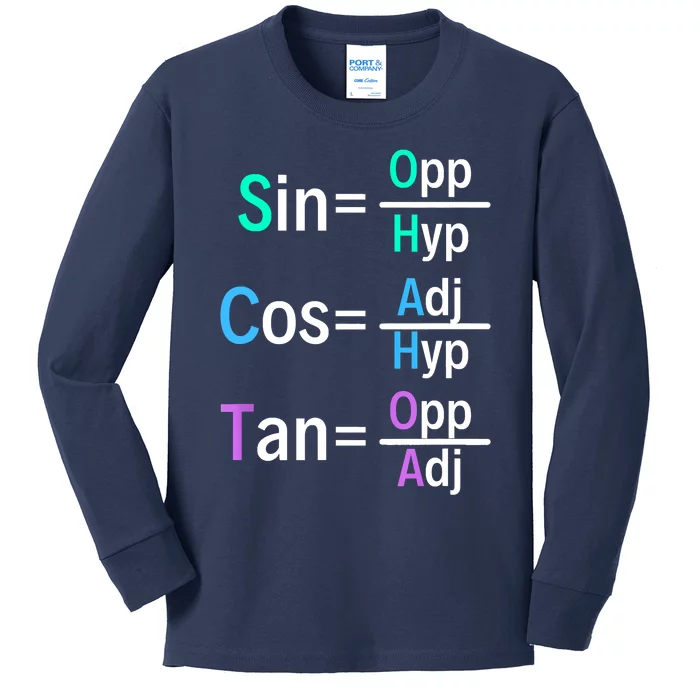 Math Teacher Trigonometry SOH CAH TOA Geometry Kids Long Sleeve Shirt