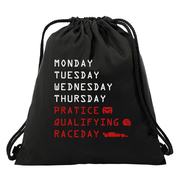 Monday Tuesday Thursday Practice Qualifying Race Day Drawstring Bag