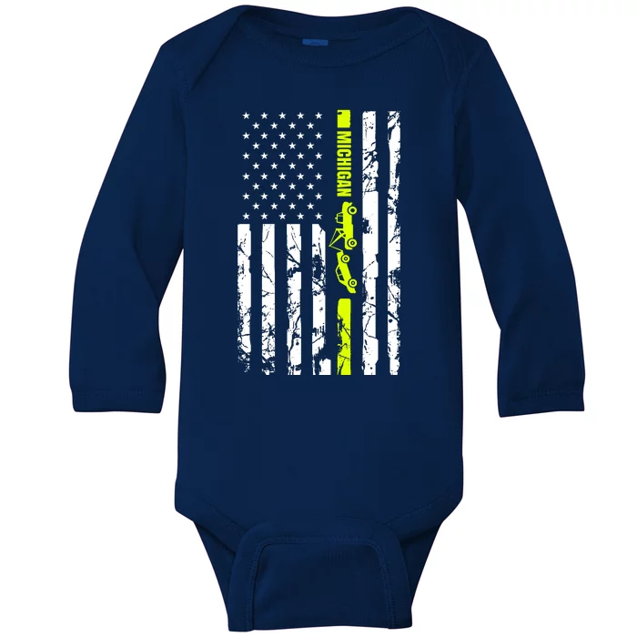 Michigan Tow Truck Driver Flag Baby Long Sleeve Bodysuit