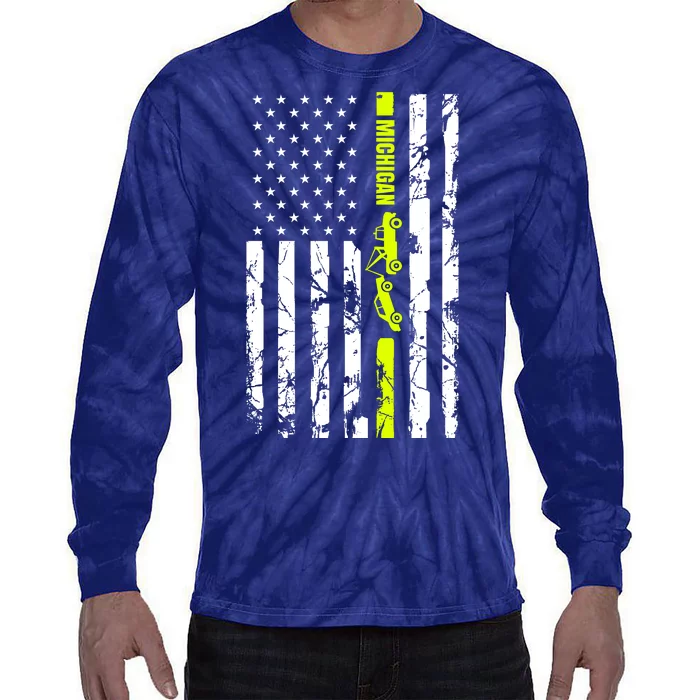 Michigan Tow Truck Driver Flag Tie-Dye Long Sleeve Shirt