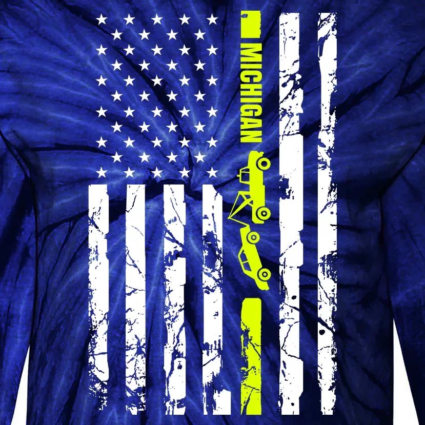 Michigan Tow Truck Driver Flag Tie-Dye Long Sleeve Shirt