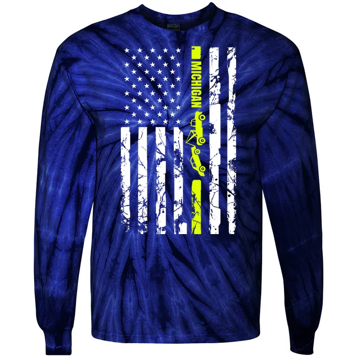 Michigan Tow Truck Driver Flag Tie-Dye Long Sleeve Shirt