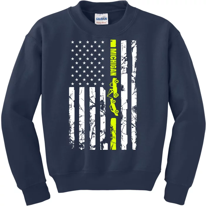 Michigan Tow Truck Driver Flag Kids Sweatshirt