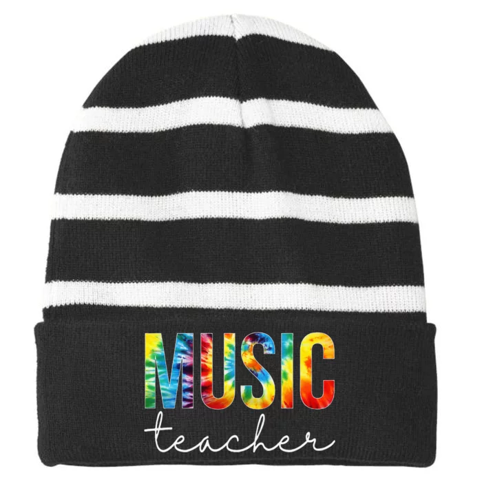 Music Teacher Tie Dye Appreciation Day Hello Back To School Striped Beanie with Solid Band