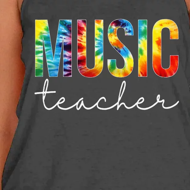 Music Teacher Tie Dye Appreciation Day Hello Back To School Women's Knotted Racerback Tank