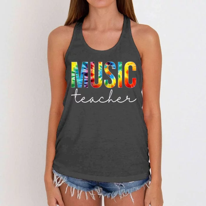 Music Teacher Tie Dye Appreciation Day Hello Back To School Women's Knotted Racerback Tank