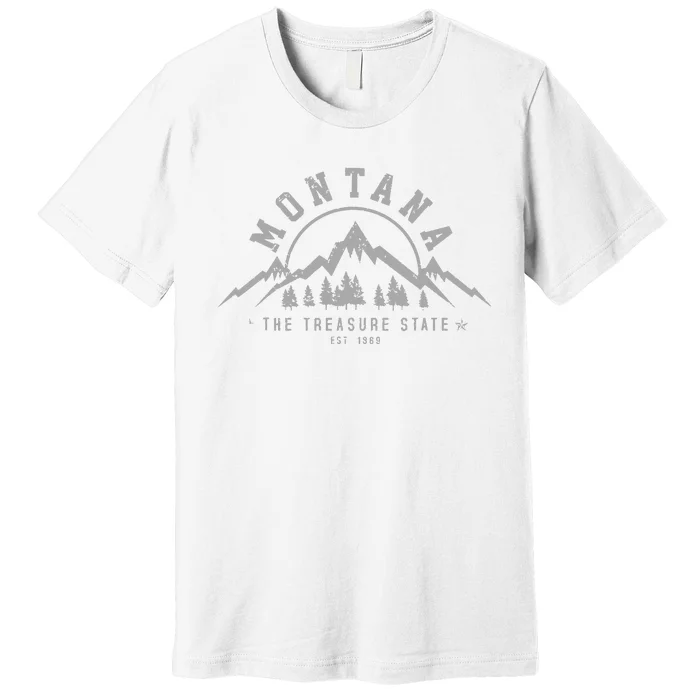 Montana The Treasure State Est 1889 Vintage Mountains Gift Premium T-Shirt