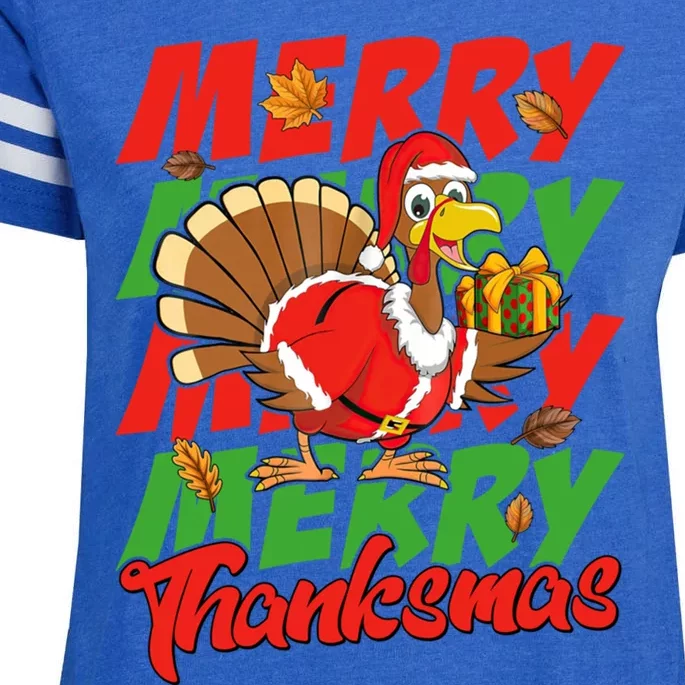 Merry Thanksmas Turkey And Santa Hat Thanksgiving Christmas Funny Gift Enza Ladies Jersey Football T-Shirt