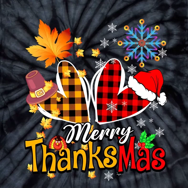 Merry Thanksmas Thanksgiving Christmas Heart Plaid Lover Tie-Dye T-Shirt