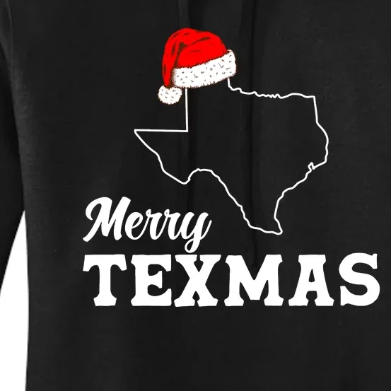 Merry Texmas Texas State Christmas Light Outline Santa Women's Pullover Hoodie