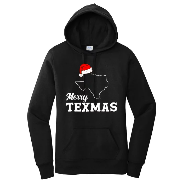 Merry Texmas Texas State Christmas Light Outline Santa Women's Pullover Hoodie