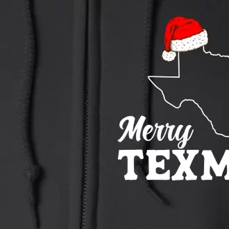 Merry Texmas Texas State Christmas Light Outline Santa Full Zip Hoodie