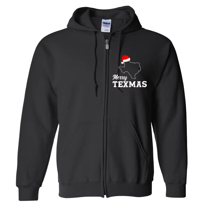 Merry Texmas Texas State Christmas Light Outline Santa Full Zip Hoodie