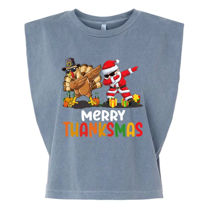 Merry Thanksmas Turkey With Pilgrim Hat And Santa Dabbing Gift Garment-Dyed Women's Muscle Tee