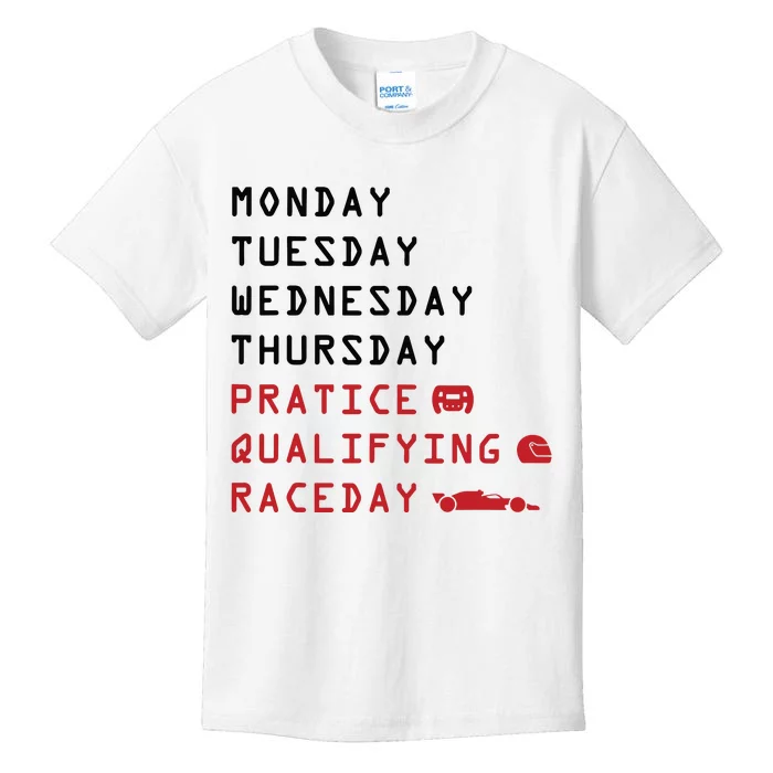 Monday Tuesday Thursday Practice Qualifying Race Day Kids T-Shirt