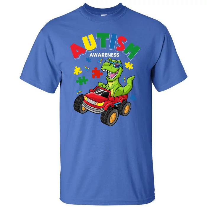 Monster Truck Trex Dinosaur Autism Awareness Gift Tall T-Shirt