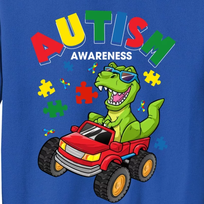 Monster Truck Trex Dinosaur Autism Awareness Gift Tall Sweatshirt