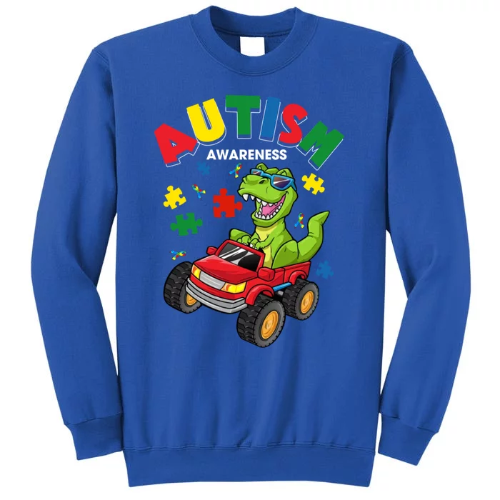 Monster Truck Trex Dinosaur Autism Awareness Gift Tall Sweatshirt