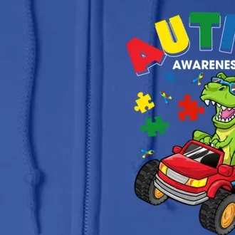 Monster Truck Trex Dinosaur Autism Awareness Gift Full Zip Hoodie