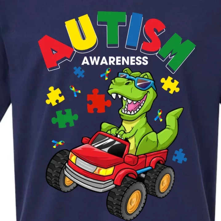 Monster Truck Trex Dinosaur Autism Awareness Gift Sueded Cloud Jersey T-Shirt