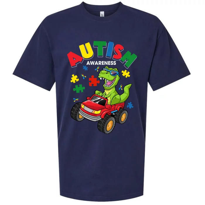 Monster Truck Trex Dinosaur Autism Awareness Gift Sueded Cloud Jersey T-Shirt