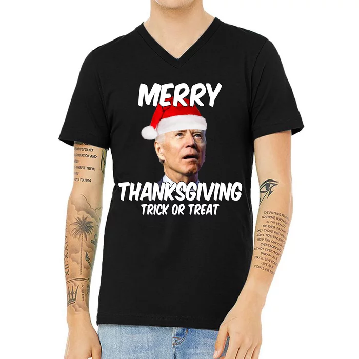 Merry Thanksgiving Trick Or Treat Funny Christmas Joe Biden V-Neck T-Shirt