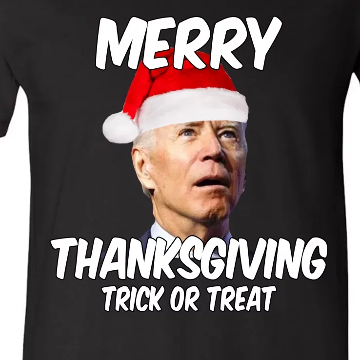 Merry Thanksgiving Trick Or Treat Funny Christmas Joe Biden V-Neck T-Shirt