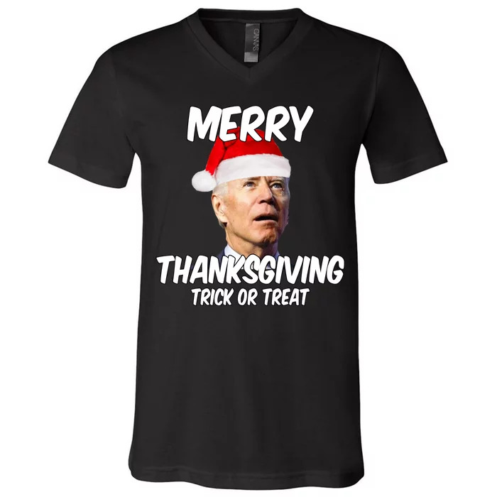 Merry Thanksgiving Trick Or Treat Funny Christmas Joe Biden V-Neck T-Shirt