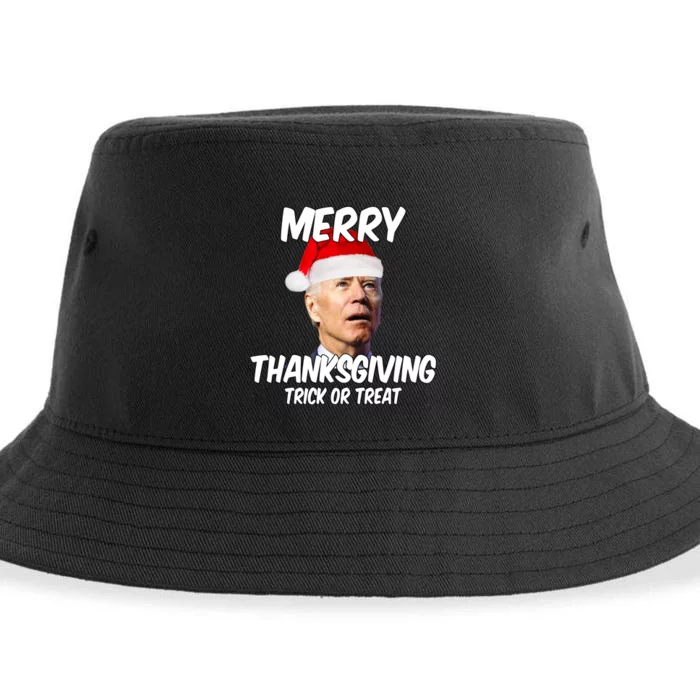 Merry Thanksgiving Trick Or Treat Funny Christmas Joe Biden Sustainable Bucket Hat