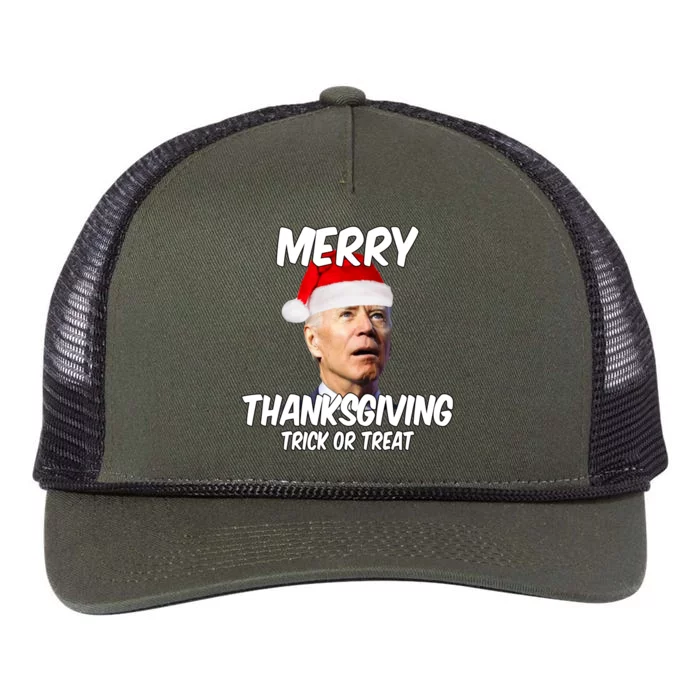 Merry Thanksgiving Trick Or Treat Funny Christmas Joe Biden Retro Rope Trucker Hat Cap