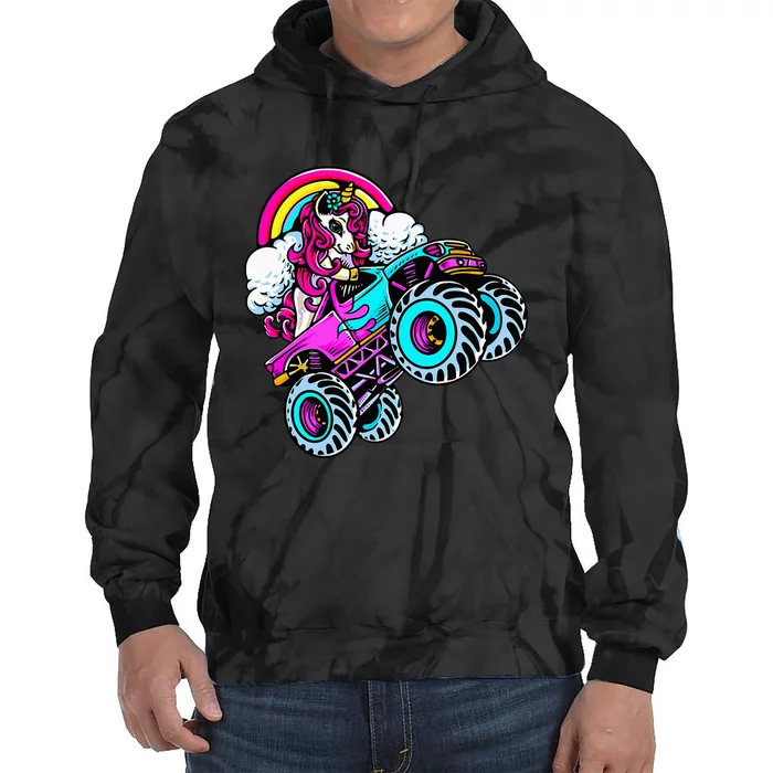 Monster Truck Unicorn Birthday Party Gift Tie Dye Hoodie