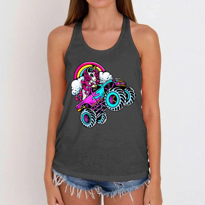 Monster Truck Unicorn Birthday Party Gift Women's Knotted Racerback Tank